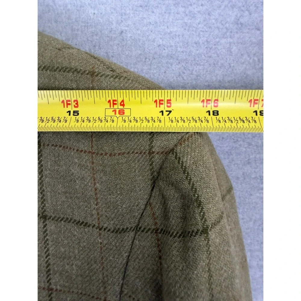 Vintage 60s Bespoke Olive Green Windowpane Wool Sport Coat 44 L